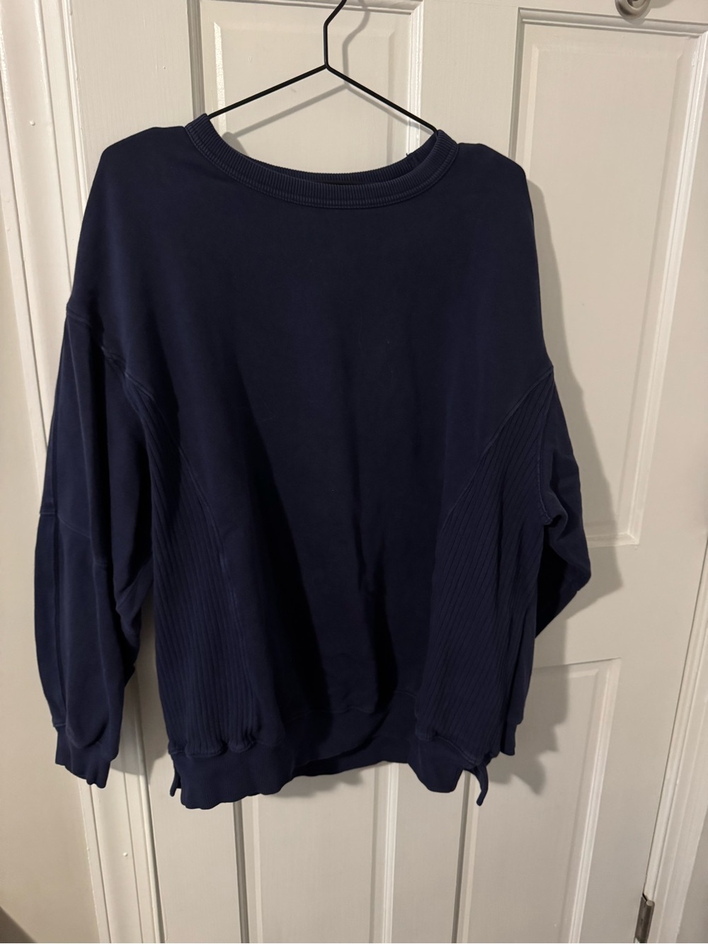 aerie Navy Rib-Panel Pullover Sweatshirt